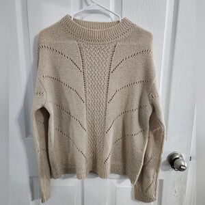 Chelsea & Violet wool mohair blend peek through eyelit knit sweater stretch LG